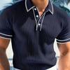 Men's Korean-Style Casual Loose Striped Polo Shirt Solid Color Button Short-Sleeve Pullover Top