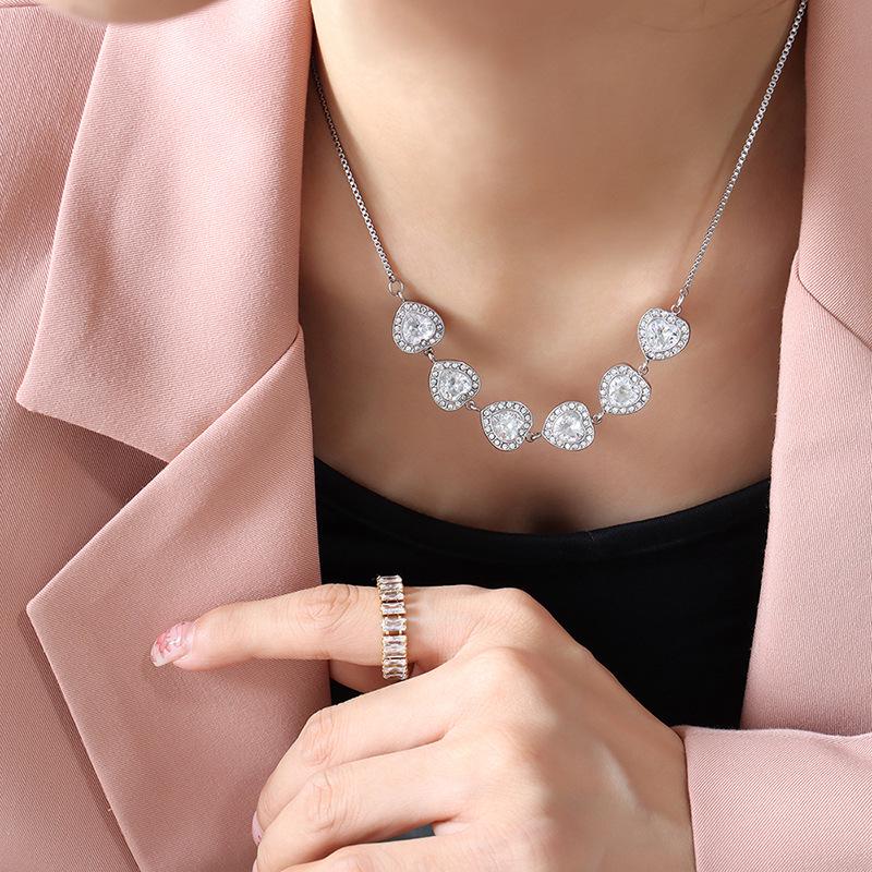 Elegant Heart Zircon Pendant Necklace - Titanium Steel Women s Fashion Accessory