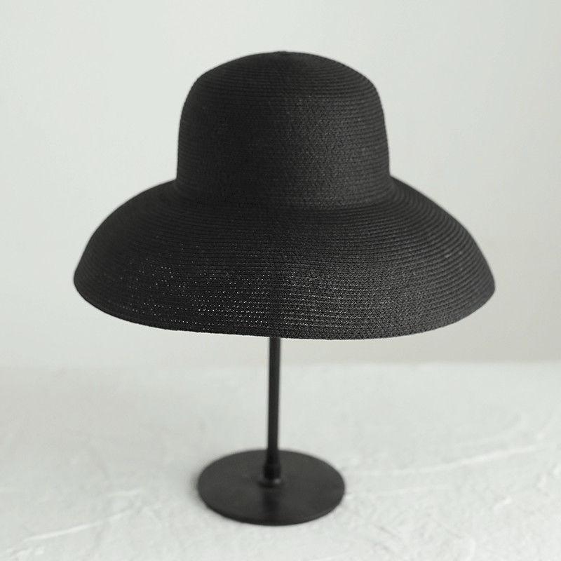 

Summer Hepburn Style Vintage Design Big Eaves Straw Hat Women Girls Solid Color Beach Holiday Big Sun Gorra Adjustable (56-58cm) чорний