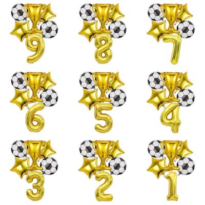 6pcs Soccer Theme Party Balloon Set 32 Inch Gold Number 0-9 Trophy Balloon Birthday Party Decorations Festival Supplies