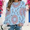 Women Plus Size Round Neck Long Sleeve Ribbed Cuffs Sun Moon Butterfly Print Light Blue Sweatshirt