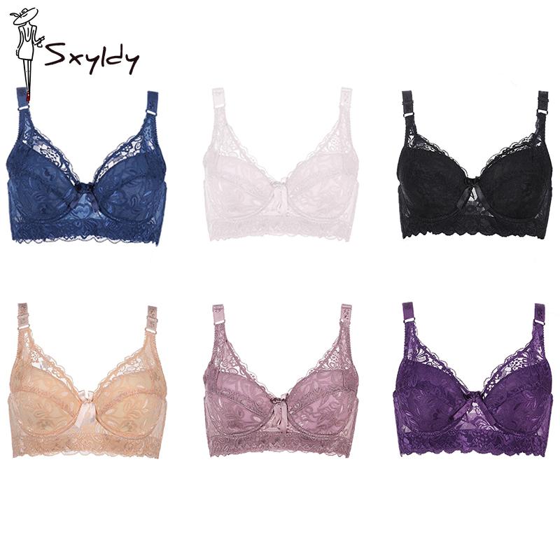 Plus Size Lace Bras for Women's Bralette Crop Top Underwear Female Sexy Lingerie Wide Shoulder Straps Underwired Push Up Bra