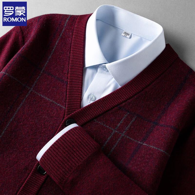 ROMON Men's 100% Wool Jacquard Thick Knit Cardigan