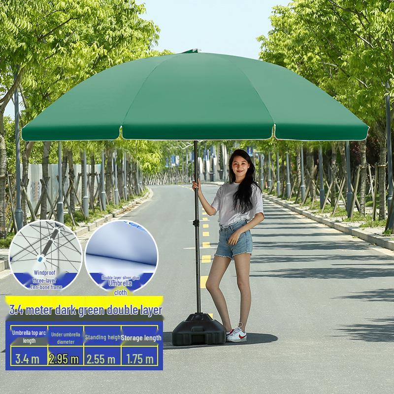 Großer Outdoor-Gewerbeschirm mit Doppelrippen - Sonnenschirm für Sonne, Werbung und Standnutzung