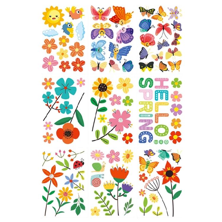 9 Sheets Reusable Spring Window Clings Sticker with Bright Color and Rich Pattern for Shopkeepers and Home Decoration