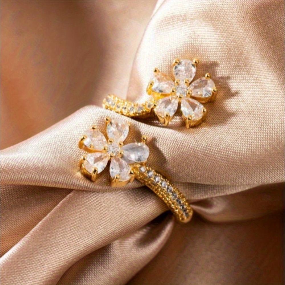 European and American fashion fairy style flower adjustable ring, ladies' fashion elegant water droplet pear shaped zircon open ring