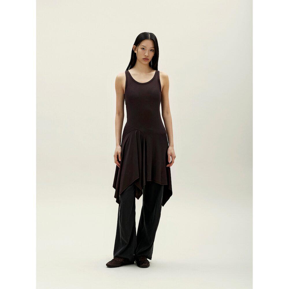 Anggae Petal Jersey Dress Brown