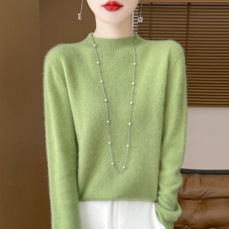 Autumn and Winter Women's Half High Neck Warm Sweater Knitted Pullover Sweater