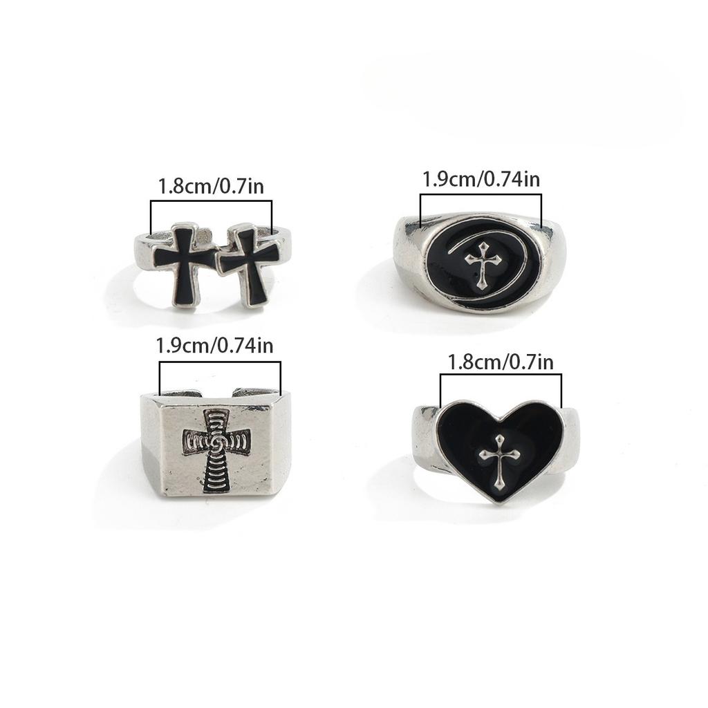 European and American Retro Ring Hip-hop Niche Personality High-end Open Ring Men's 4-piece Cross Bracelet