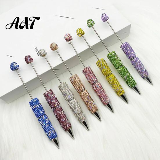 Refillable Bling Writing Pen Diamond Beadable Pens, Rhinestone Beaded DIY Bead Pen, Crystal Shaft Retractable Twist Ballpoint Black Ink Pens