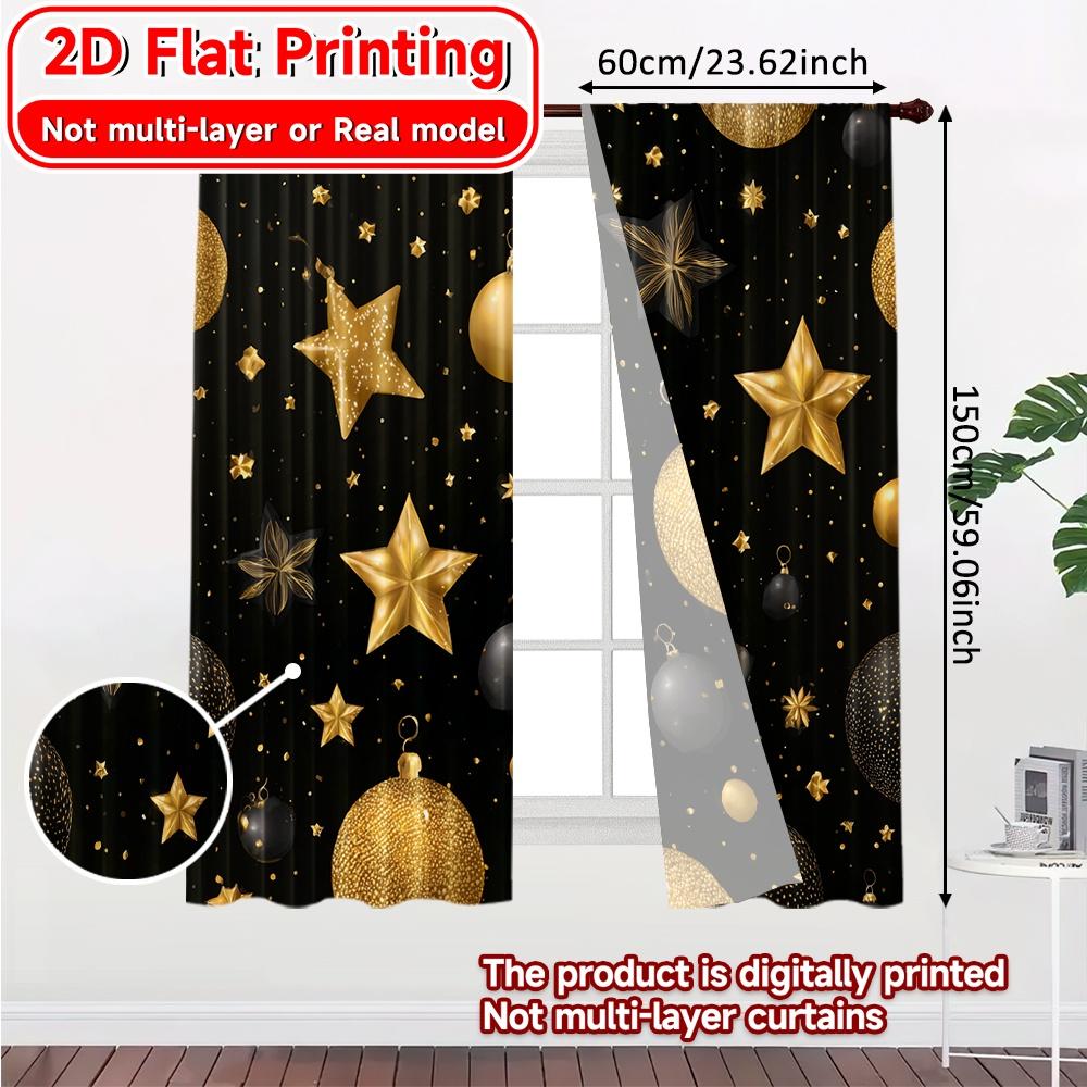 2D Flat Printing  2pcs Golden New Year(2) Contemporary Modern Curtains Versatile Fabric Curtains Decorations Outdoor Suitable for