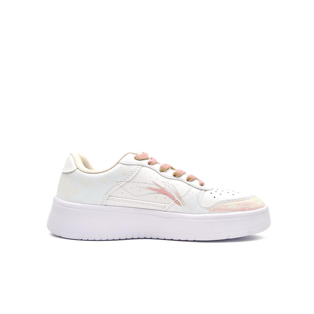 Li Ning Floating Boat Cushioning, Wear Resistant Low top Skateboard Shoes Unisex White Pink AGCS420-6(team669-)