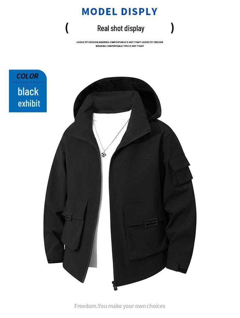 Mountain Series Herren Windjacke mit Kapuze: Herbst/Winter Lässige Workwear im amerikanischen Stil, Trendige Mehrfach-Taschen-Jacke