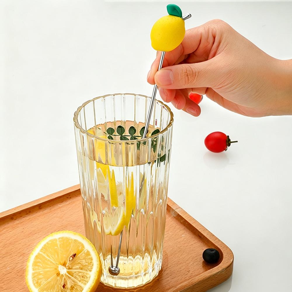 4Pcs Silicone Fruits Head Stainless Steel Stirring Rod Long Handle Cocktail Drink Mixing Sticks Mixer Barware Muddler Bar Accessories