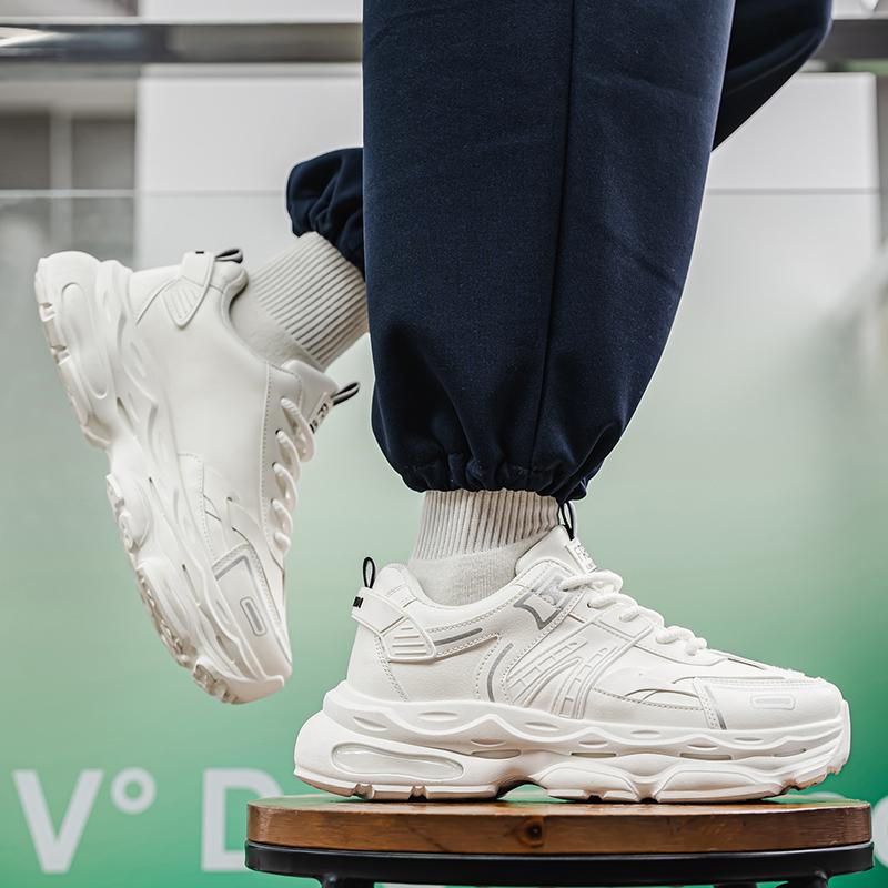 Men's platform-style thick-soled shoes, white flat sports shoes, men's style