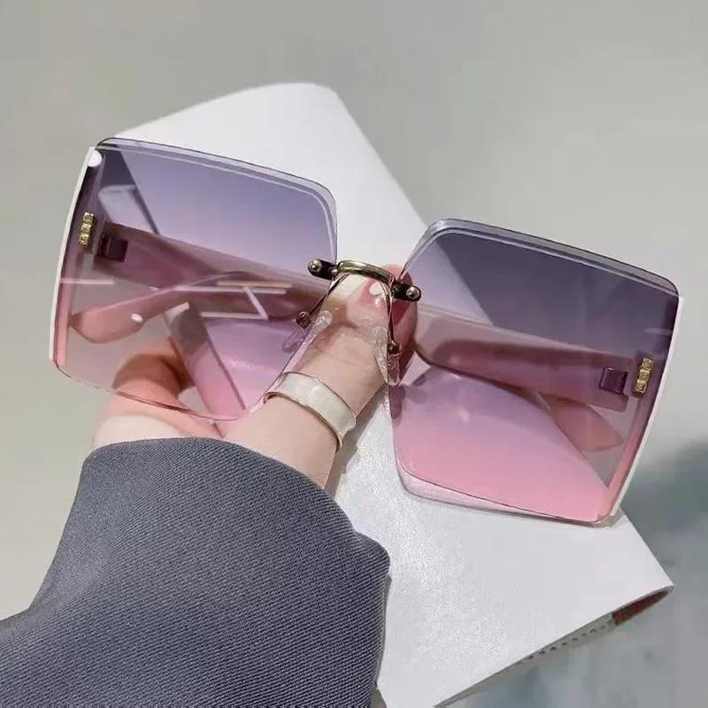 New Frameless Vintage Square Sunglasses Woman Shiny Gradient Mirror Sun Glasses Female Retro Fashion Rimless