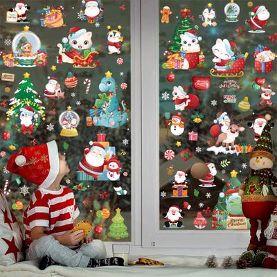 9 szt./zestaw Naklejki świąteczne Samoprzylepna folia na szkło Wzory bałwana łosia Świętego Mikołaja Choinki Zdejmowana dekoracyjna naklejka na okno/witrynę