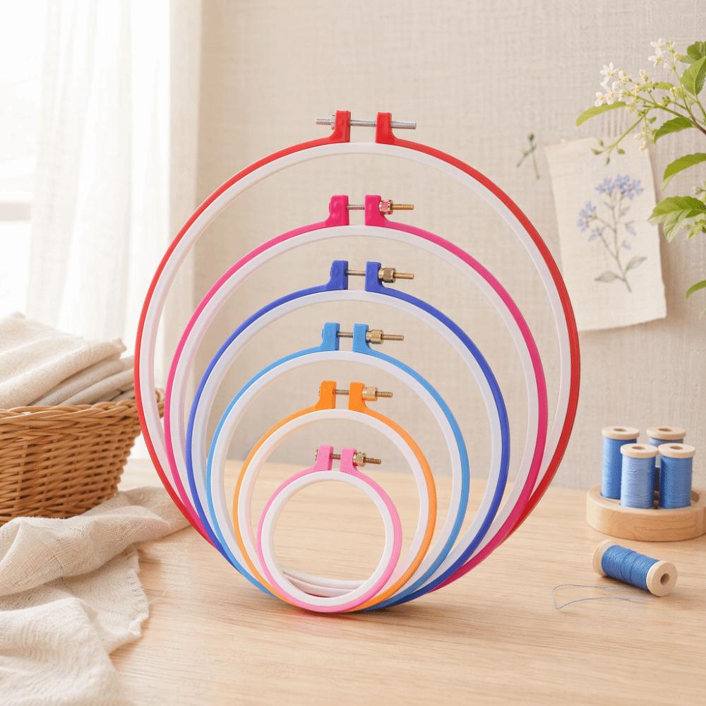 6pcs Adjustable Design Cross Stitch Frame Plastic Plastic Embroidery Hoop For Decoration