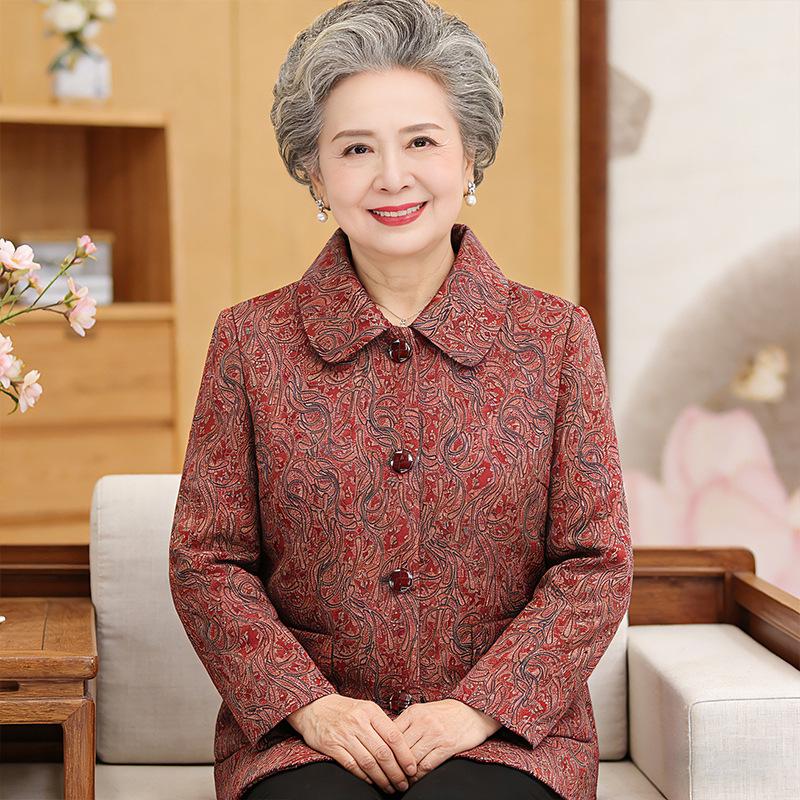 

Elegant Plus-Size Floral Jacket for Middle-Aged and Elderly Women - Comfortable and Warm Long-Sleeve Top for Autumn/Winter 4XL (Recommended 135-145 lbs) червоний