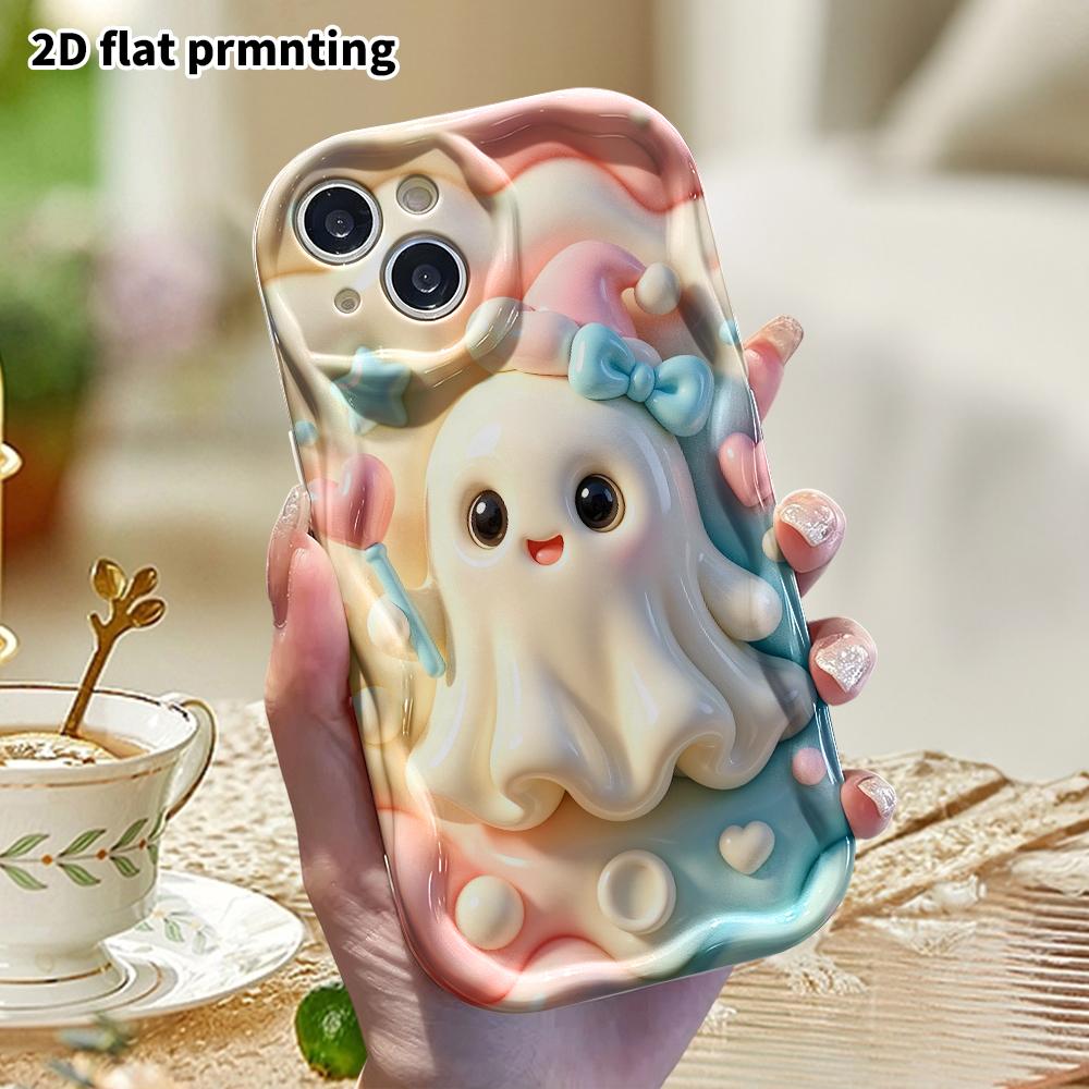 Phone Case: 2D flat design suitable for iPhone 18 17 16 15 14 13 Pro protective case, little ghost, perfect Christmas and Halloween holiday gift