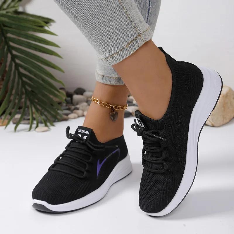 New Women'S Vulcanized Sneakers Color Block Low Heel Lace Up Breathable Casual Outdoor Sports Shoes Comfortable &