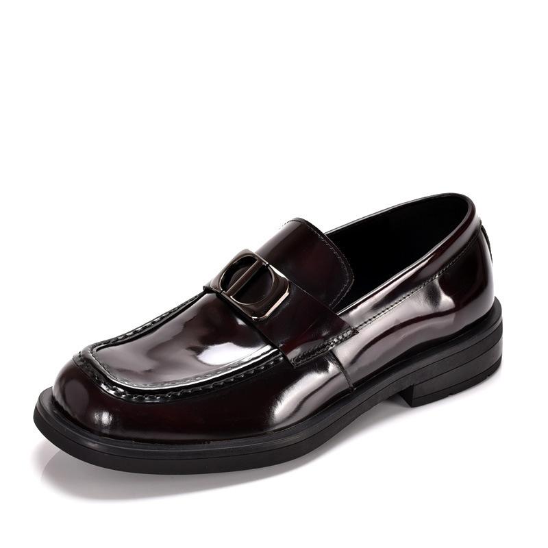 Spring And Autumn New Men'S Handmade Square Head Business Casual Leather Shoes British Dress Foot Cover Leather Breathable Big Head Leather Shoes