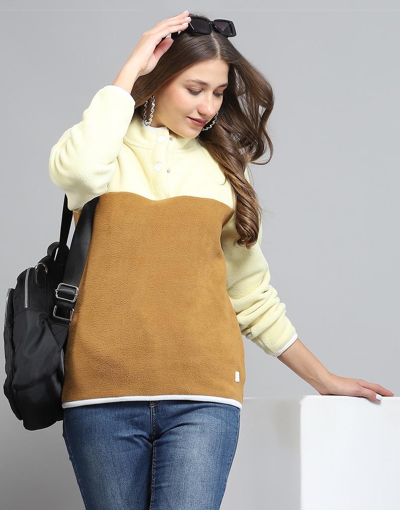 ROCK.IT From House of Monte Carlo Womens Self Design Brown Mock Neck Full Sleeve Sweatshirt