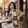Elegant Warm Blanket Scarf Double Sided Winter Shawl Coldproof Cat Print Cashmere Scarf  Women