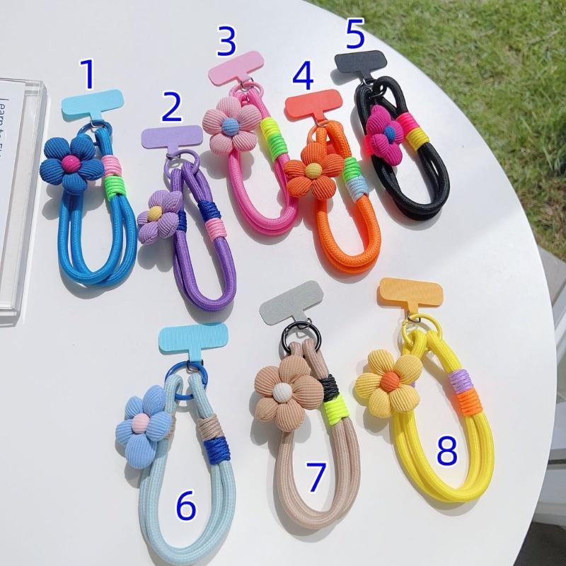 Modisches dehnbares Nylon-Handy-Lanyard mit floralem Akzent T-förmigem Clip Universell für Smartphones Schlüsselanhänger