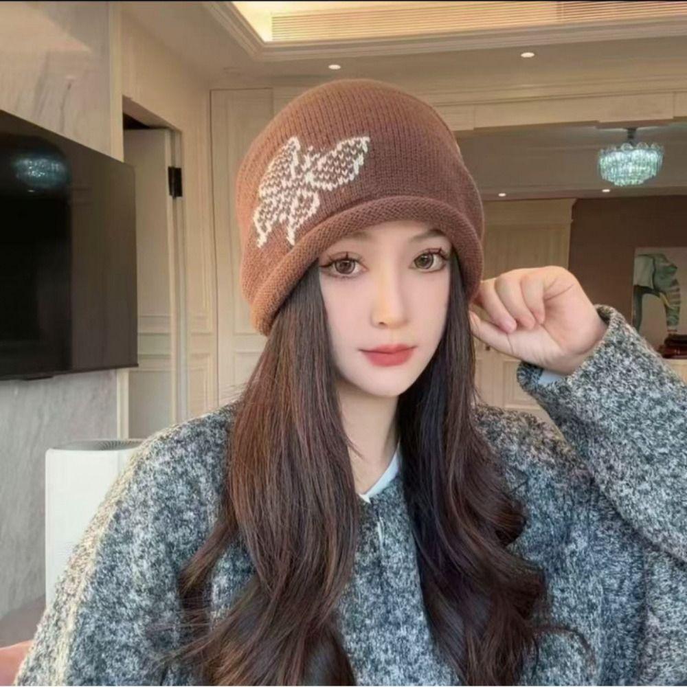 Butterfly Pattern Drawstring Beanie Cap Windproof Ear Protection Hat Casual Cover Head Cap  Women