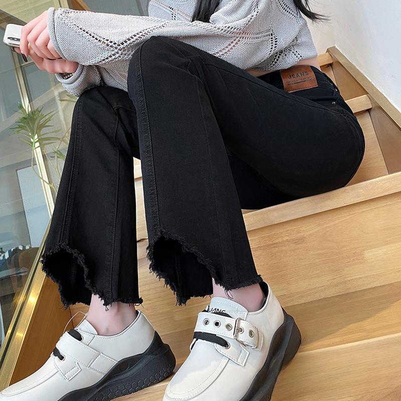 

Джинсы клеш для женщин, большого размера, для полных, мм, с высокой талией, стройнящие брюки клеш на лето, новые широкие длинные брюки 5XL чёрный