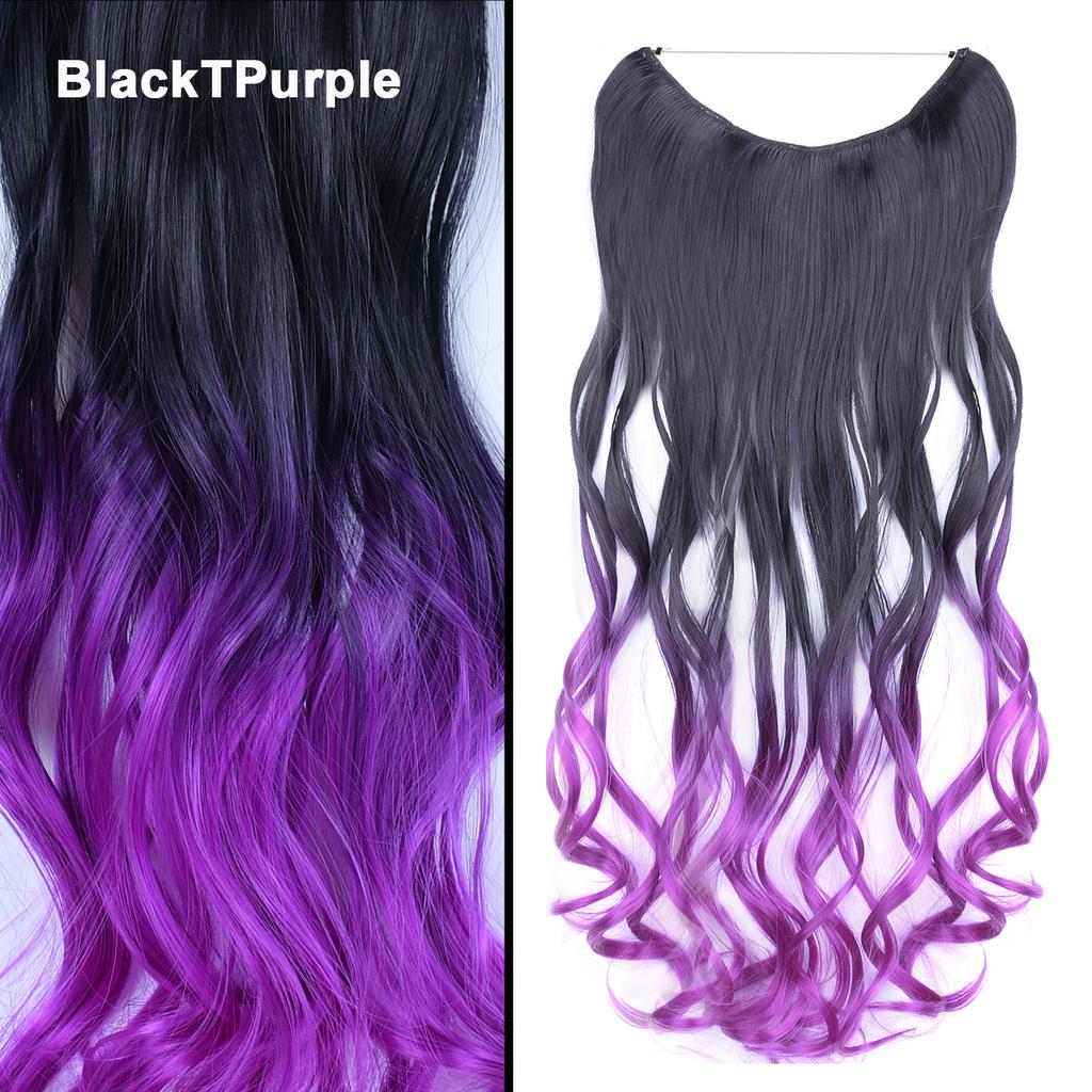 One Piece No Clips Hairpieces Ombre Color Elasticity Invisible Wire Fish Line Wavy Synthetic Hair Extension