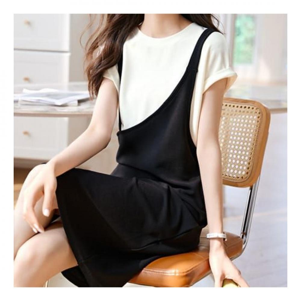 Navava Women Casual 2in1 Round Neck Short Sleeve Dress No781