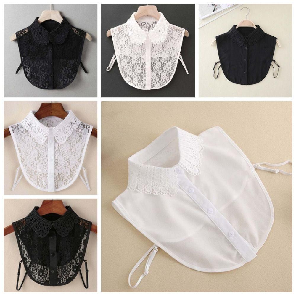 Fashion White Lace Fake Collar Black Vintage Shawl Detachable Front Tie Elegant Iris Blouse Shoulders Fake Collar Ladies