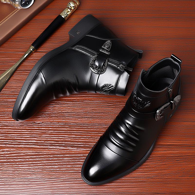 2025 Winter Men's Plus Size British Leather Chelsea Martin Boots - Formal & Fashionable