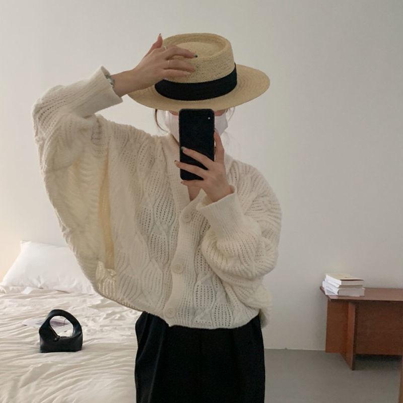 Cardigan Tricoté Style Doux, Coupe Ample et Décontractée, pour Femmes, Court, Col en V, Manches Chauve-souris, Manteau Pull