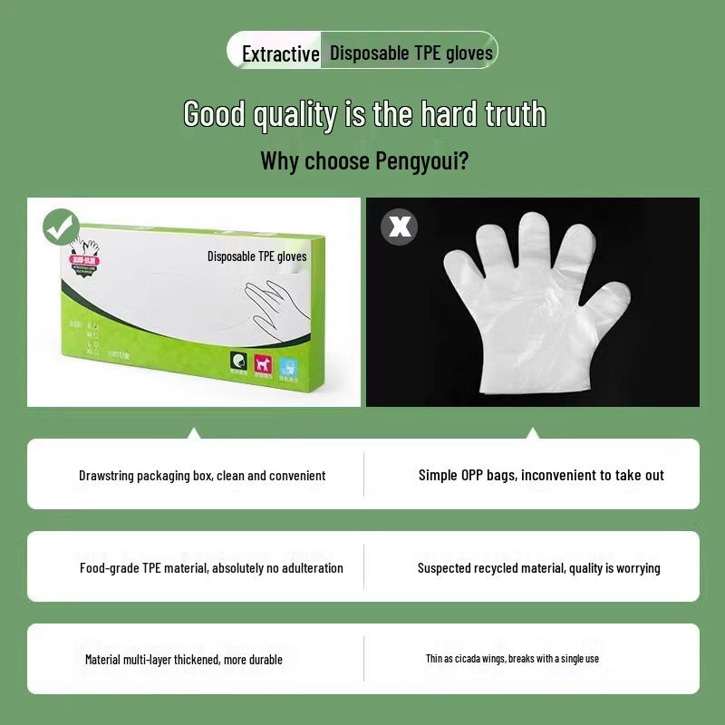 Food Grade Disposable TPE Gloves: Thick, Durable, Kitchen-Safe, PVC-Free, Boxed