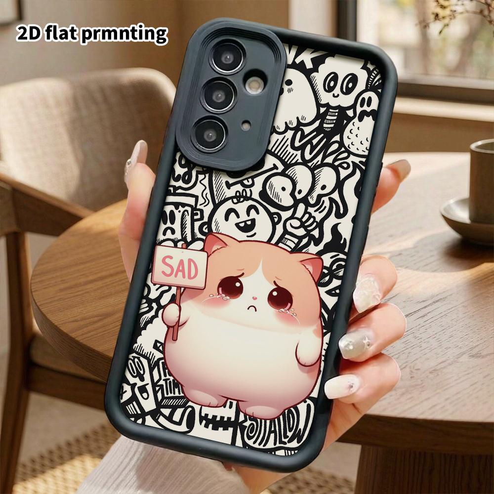 Phone Case: 2D Flat Samsung Galaxy A34 A35 M05 M06 S20 S22 S21 FE Plus 5G Protective Case, Orange and White Kitty, Christmas and Halloween Gift