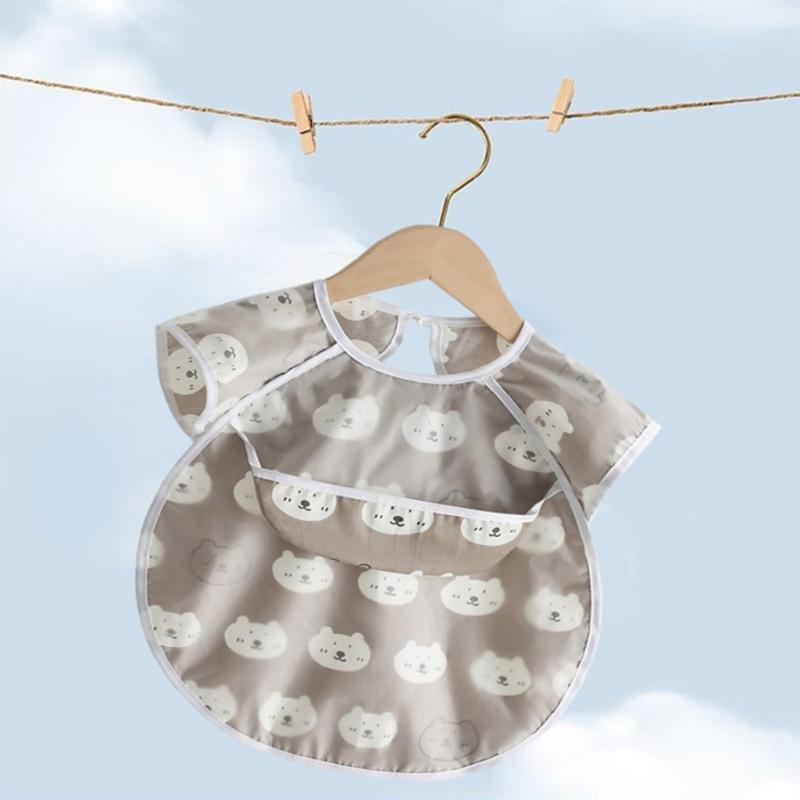 Spill Proof Short Sleeve Infant Bib with Adjustable Straps Easy Cleaning Smock For Eating Painting Outdoor Activity