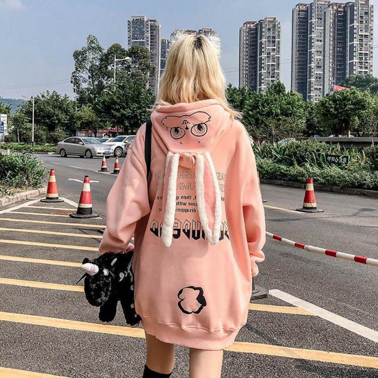 Casal Hoodies Animal Impresso Kawaii Coelho Moletom Com Capuz Tops Bonito Coelho Gráfico Outerwear