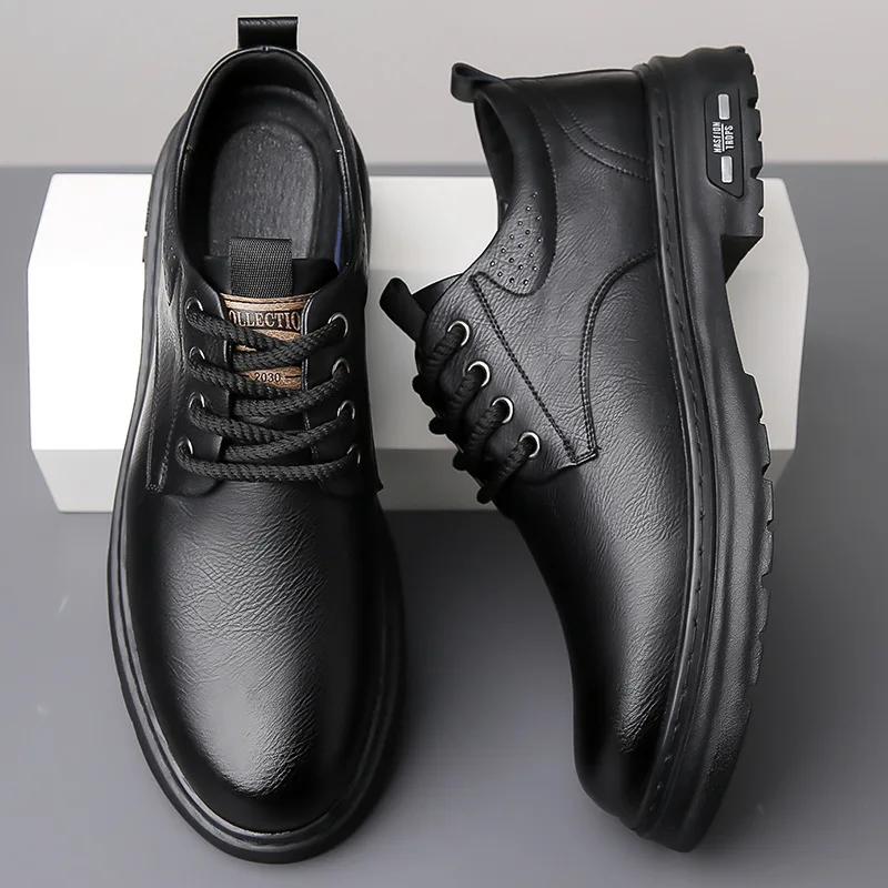 Men Leather Shoes Spring British Thick Soled Casual Derby Shoes Men Formal Wear Wedding Workwear Low Top