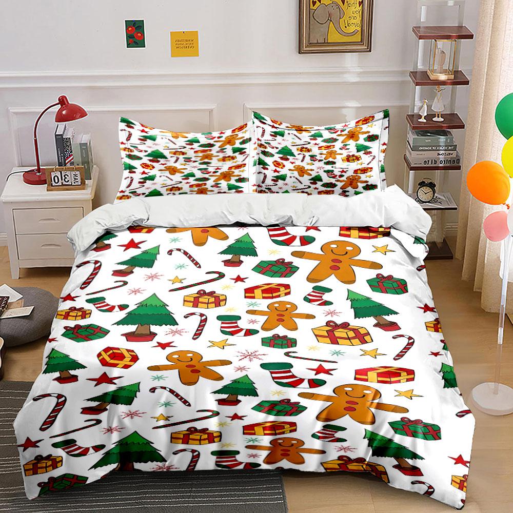 Christmas Gingerbread Pattern Bedding Duvet Cover Set Duvet Cover Pillowcases (1*Duvet Cover 2*Pillowcases, without duvet insert)