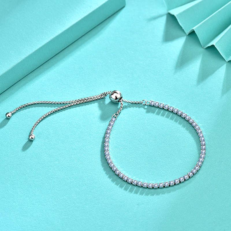 S925 Sterling Silver Zircon Full Diamond Bracelet for Women with Adjustable Push-pull Bracelet and Versatile Trendy Bracelet Accessories