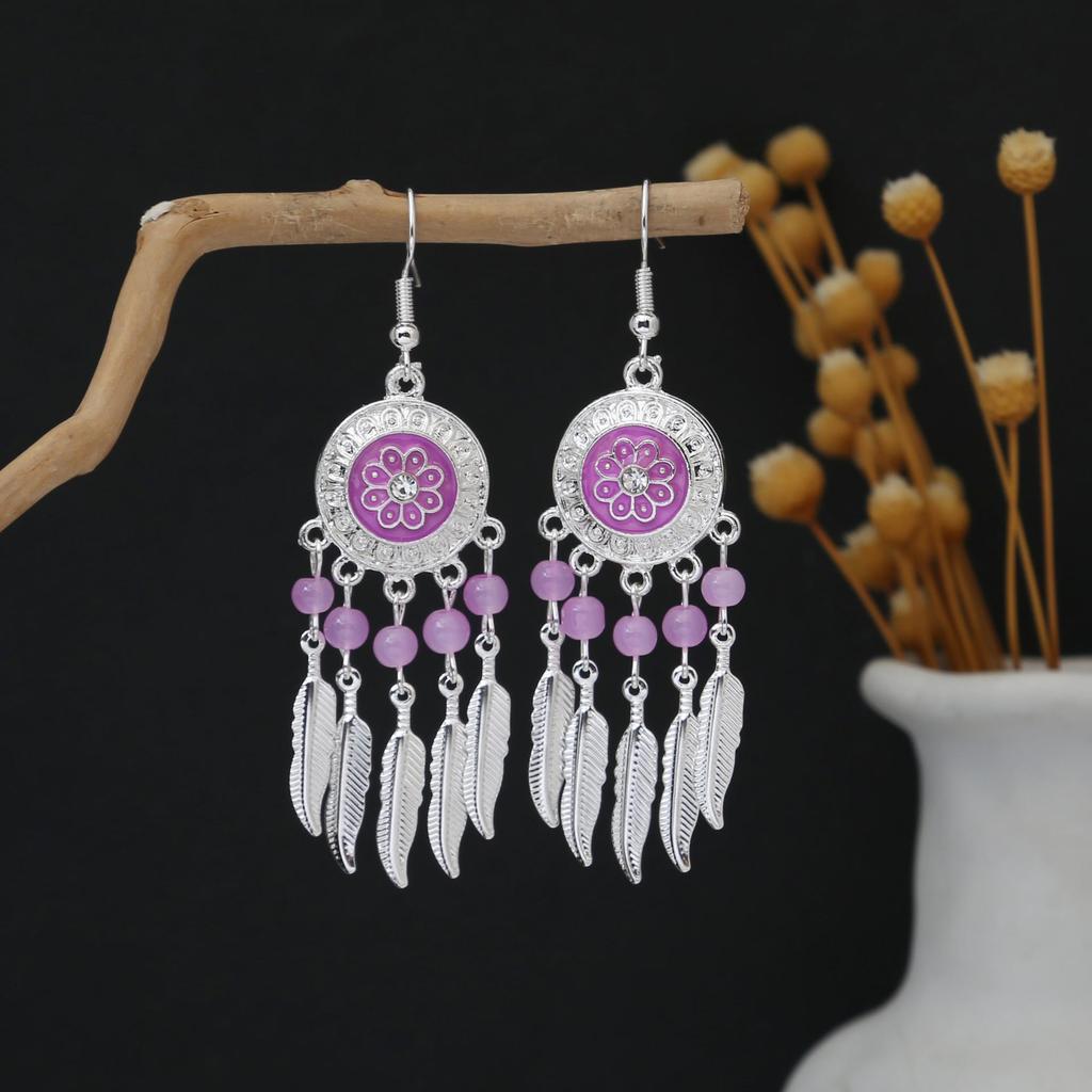 Personalized Bohemian Miao Silver Geometric Tassel Earrings