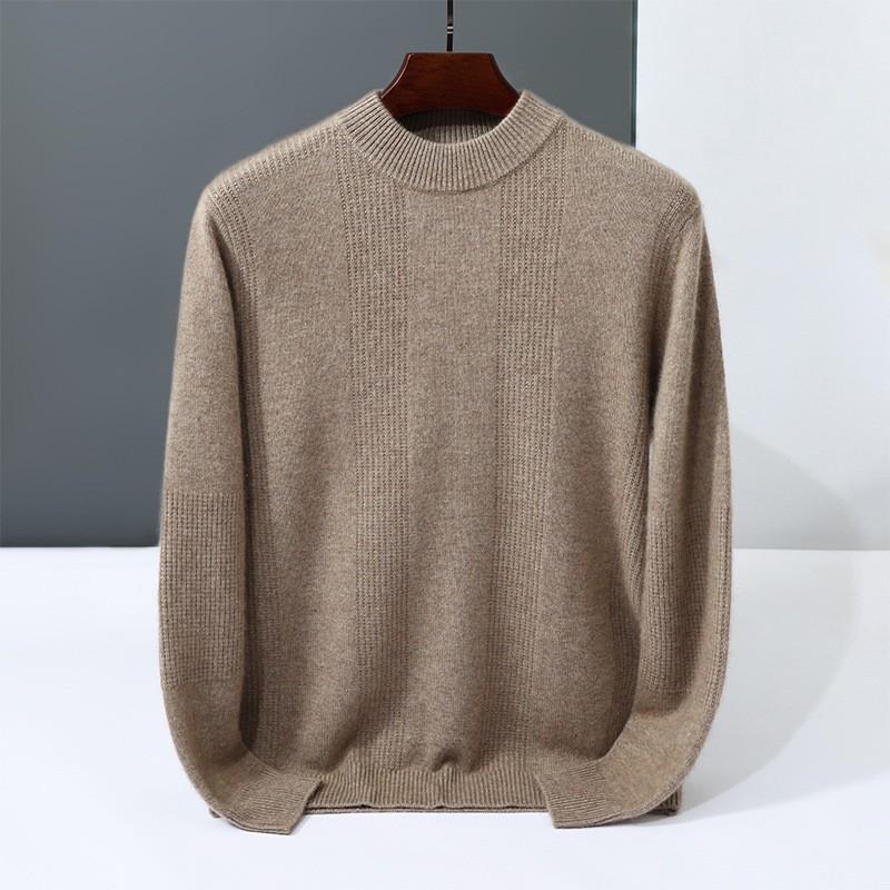 New cashmere sweater men's semi-turtleneck jacquard sweater fashion knitted sweater soft waxy wool sweater