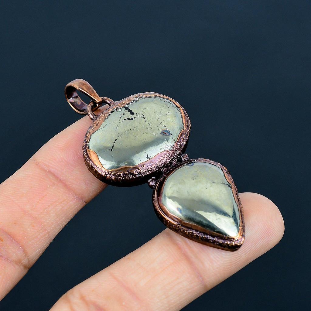 Golden Apache Pyrite Pendant, Copper Electroformed Jewelry, Gemstone Pendant, Gift For Her Handmade Dainty Jewelry
