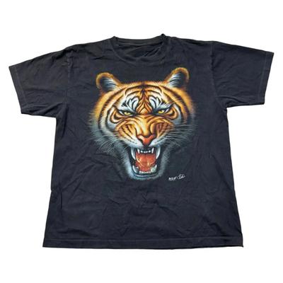 Wild Tiger Wildlife T Shirt Print Y2K  Black Unisexs Large Vintage Washed Top For Everyday Wear Fashion Stylish Versatile