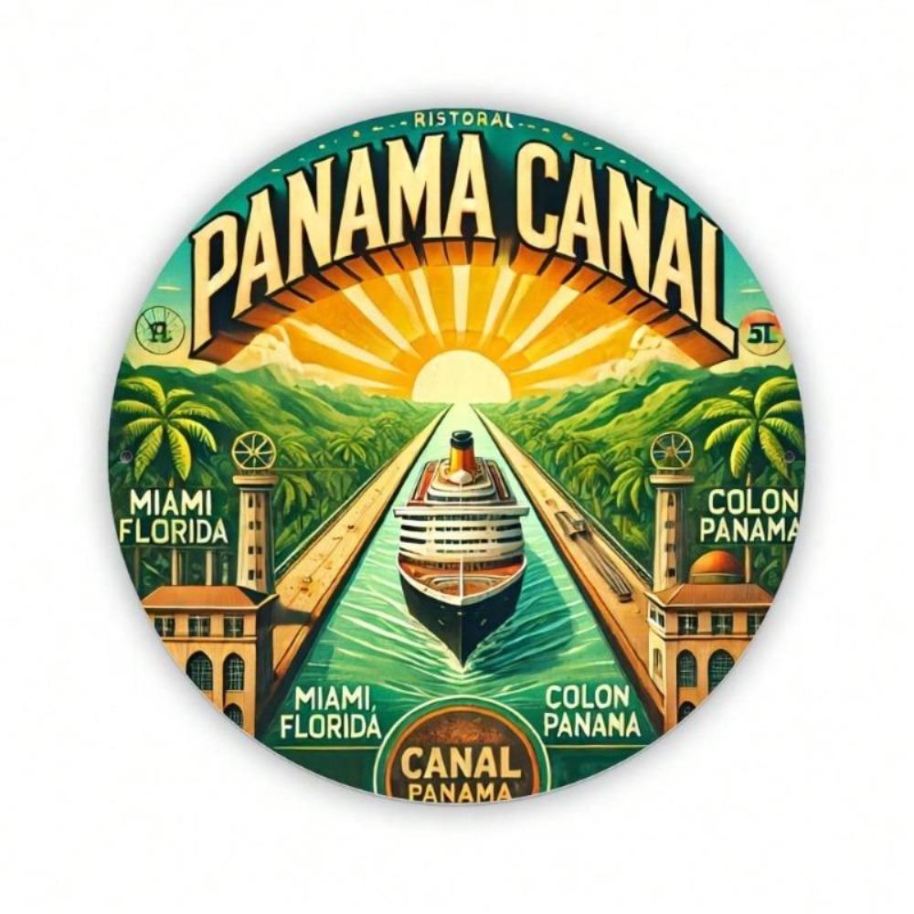 Vintage Metal Wall Sign Panama Canal Aluminum Poster Retro Home Decor Kitchen Bedroom