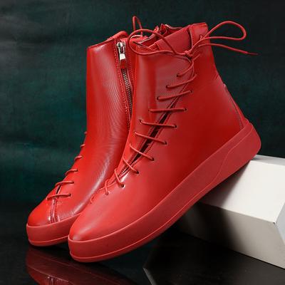 Trendy Red Mens Sneakers Fashion Lace-up Sneakers for Men High Top Casual Shoes Flat Hip Hop Designer Shoes Men Chaussure Hommes