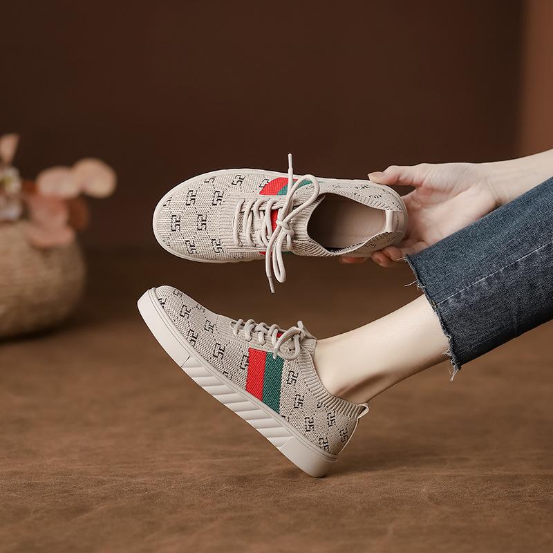 

Women s 2025 New Versatile Soft-Faced Thin Soft-Soled Fly-Knitted Casual Shoes, Flat Sneakers, Lace-up Sneakers 40